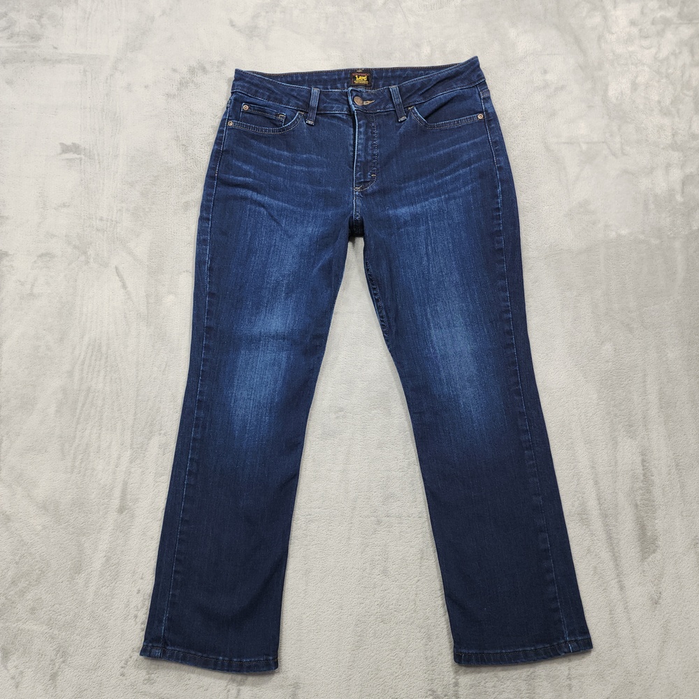 Lee Jeans Womens 12 Blue Mid Rise Straight Leg Regular Fit Medium Wash Denim